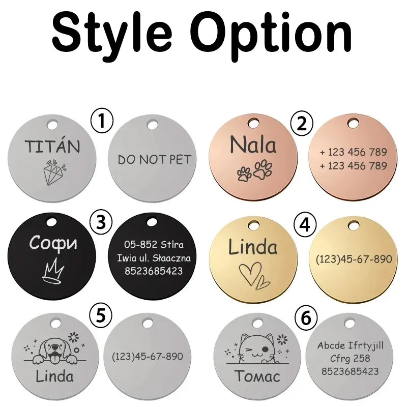 Personalized Engraved Pet Collar, Circular ID Tag with Custom Name, Anti-Lost Pet Identification Accessory, Ideal Pet Gift