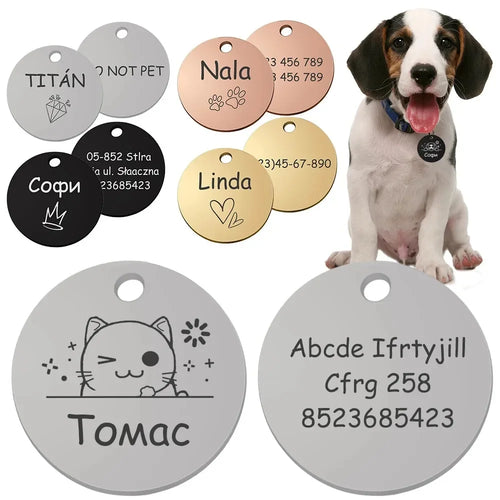 Personalized Engraved Pet Collar, Circular ID Tag with Custom Name, Anti-Lost Pet Identification Accessory, Ideal Pet Gift