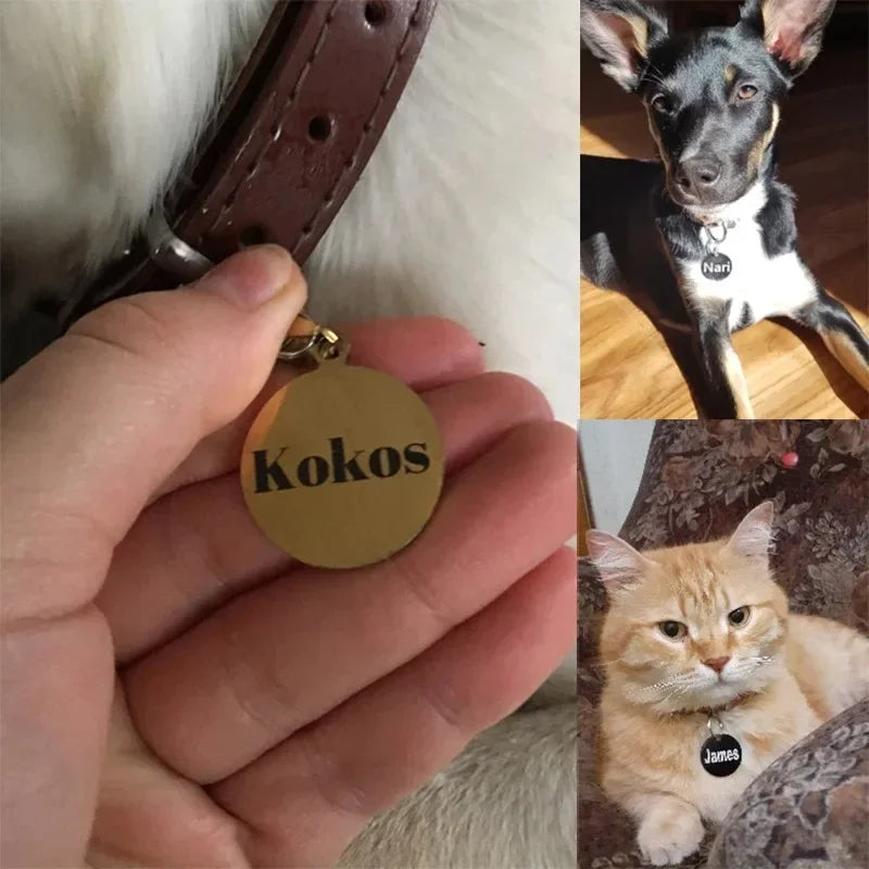 Personalized Engraved Pet Collar, Circular ID Tag with Custom Name, Anti-Lost Pet Identification Accessory, Ideal Pet Gift